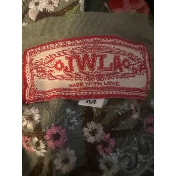 Women M Johnny Was JWLA V-Neck Embroidered Floral Bird Green Cotton Tunic Dress - Picture 8 of 8